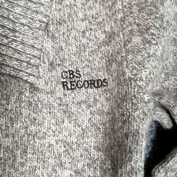 Vintage CBS Records Sweater Men's Pullover Cowl Neck Gray Wool Campus Small - Picture 2 of 8